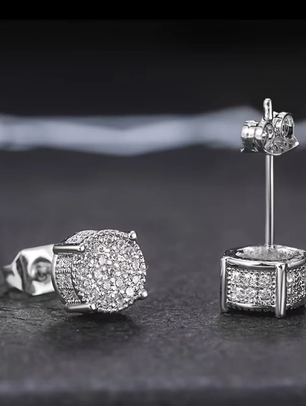 NEW! 14k White Gold Plated Sterling Silver Round Pavé Diamond Stud Earrings